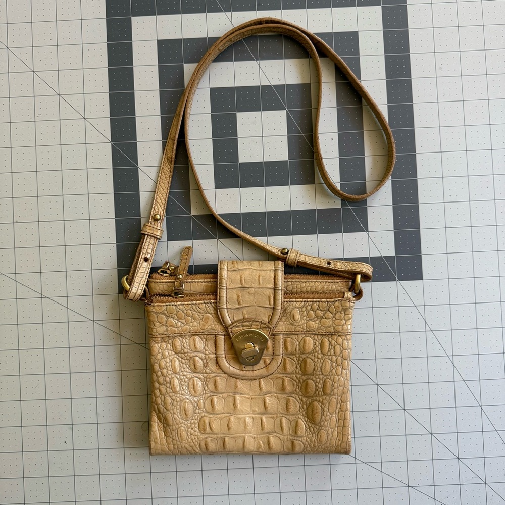 Brahmin Mina Tan Crossbody Bag with Croc-Embossed Texture